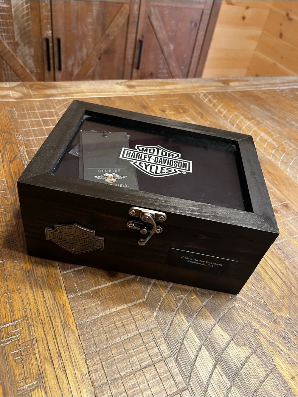 Harley-Davidson Black Wood Jewelry Organizer Box with Glass Top